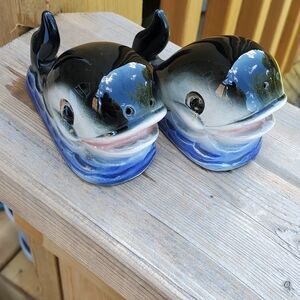 Ceramic Whale Salt And Pepper Shakers